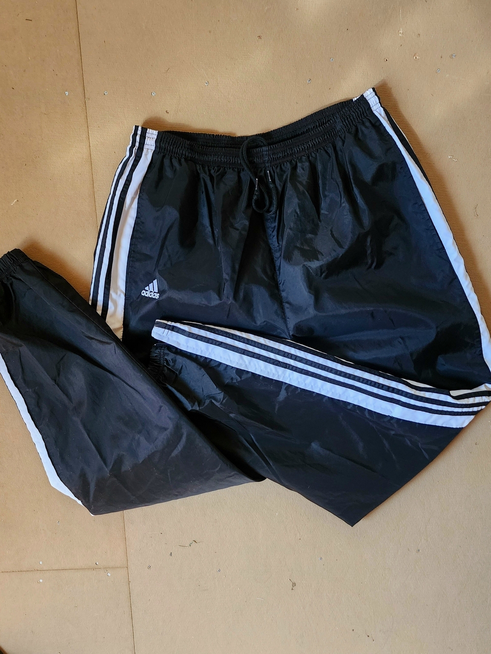 Adidas Men's Black Track Pants with White Stripes Lined Size XL